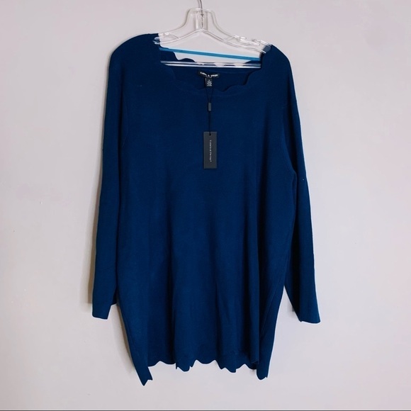Cable & Gauge Sweaters - Cable & Gauge scalloped trim blue pullover top plus size 3X New with tags women